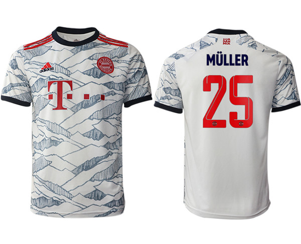 Men's FC Bayern München #25 Thomas Müller White Away Soccer Jersey